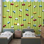 Renkli Arabalar Çocuk Odası Duvar Kağıdı Baskı