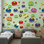 Mantar Arabalar Çocuk Odası Duvar Kağıdı Baskı