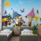 Sevimli Kasaba Çocuk Çocuk Odası Duvar Kağıdı Baskı