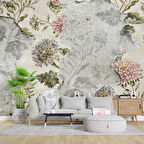 Pembe Gül ve Duvar Dokusu Desenli Duvar Kağıdı