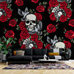 Kuru Kafa ve Kırmızı Gül Temalı Duvar Kağıdı