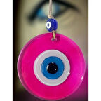 Şeffaf Pembe Nazar Boncuklu Duvar Süsü 10 Cm Cam Duvar Dekoru