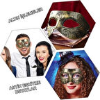 Altın Eskitme Yüz Maskesi - Antik Tarz Balo Maskesi