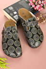 8006 Çiçek Desenli Siyah Tabanlı Sabo Terlik
