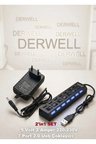 Yeni 2026 2in1 Set Güç Adaptörü 7 Port Usb Çoklayıcı 5 Volt - 2 Amper 3.5*1.35 Mm Uçlu Plastik Kasa Priz Tipi Adaptör (Android Box ) /7 Port USB Çoklayıcı 2.0 Hub Anahtarlı Aç/kapa Düğmeli Işıklı