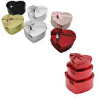 3PCS KALP PARLAK MİX RENKLİ - KABARTMA DESEN KARTON HEDİYE KUTUSU KURDELALI 22X20-19X17-16X14CM (5365)