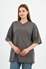 V Yaka Oversize T-shirt (E24-742A-WN)