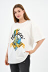 Bisiklet Yaka Baskılı Oversize T-shirt