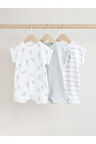 Next Baby %100 Pamuklu Beyaz Gri Ayı Desenli 3'lü Romper Set