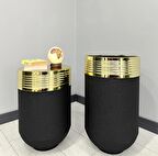 ELEGANT Dekoratif Gold Darbuka Siyah Saksı 70cm + Sehpa 60cm İkili Set