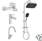 Artema Win S Banyo Bataryası + Lavabo Bataryası + Eviye Bataryası + Doppo Prime Lux Tepe Duş Sistemi