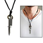 Hançer Tasarım Ayarlanabilir İp Zincirli Pirinç Erkek Kolye