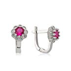 Harem Altın Gümüş Kırmızı Taşlı Çiçek Küpe