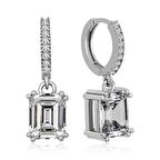 Gümüş Baget Taşlı Halka Küpe