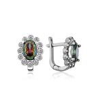 Gümüş Mistik Topaz Çiçek Desenli J Kadın Küpe