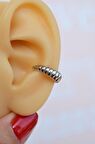 Bombeli Earcuff Sıkıştırmalı Kıkırdak Küpesi Gümüş Renkli