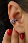 Renkli Zirkon Taşlı Earcuff Sıkıştırmalı Kıkırdak Küpesi Gümüş Renk