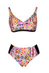 Endeep Beria Kadın Pembe Geometrik Desenli Toparlayıcı Askılı Bikini Takımı