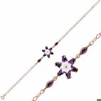 Ebuz Gümüş Rose Mor Lotus Çiçeği Bileklik