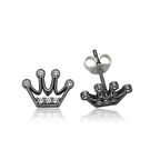 Ebuz Gümüş Kraliçe Tacı Çivili Küpe