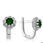 Ebuz Gümüş Yeşil Çiçek Desenli Yuvarlak J Kadın Küpe