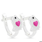 Ebuz Gümüş Kalpli Kuş Çocuk Küpesi