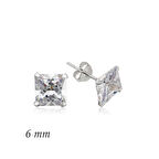 Ebuz Gümüş Kare Tek Taş Zirkon Küpe - 6 mm.