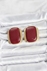 Pirinç Gold Renk Bordo Plaka Vintage Kadın Küpe