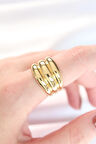 Gold Renk Ayarlanabilir Çizgili Bombe Yüzük - EBJ240521W24337