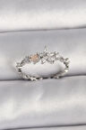 Pirinç Gümüş Renk Zirkon Taşlı Çiçek Model Ayarlanabilir Yüzük - EBJ250113W30584