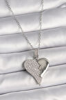 Gümüş Renk Zincir Zirkon Taşlı Kırık Kalp Model Kadın Kolye - EBJ250201W30844