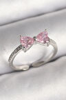 Pirinç Gümüş Renk Pembe Zirkon Taşlı Kalp Fiyonk Model Kadın Yüzük - EBJ250301W31455