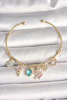 Pirinç Gold Renk Sallantı Zirkon Taşlı AYıcık Figür Kalp Detay Charm Kadın Bileklik - EBJ250501W32816