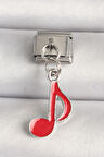 Gümüş Renk Kırmızı Müzik Nota Model Nomination Charm - EBJ250501W32851
