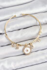 Pirinç Zirkon Taşlı Pusula Model Gold Renk Charm Bileklik - EBJ250705W36299