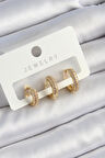 Pirinç Zirkon Taşlı Yıldız Model Gold Renk 3'lü Çift Kadın Küpe Set - EBJ250705W36219