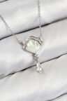 Pirinç Zirkon Taşlı İstiridye Model Gümüş Renk Kadın Kolye - EBJ250802W37070