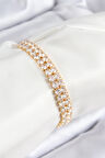 Pirinç Zirkon Taşlı Çift Sıra Kare Model Gold Renk Asansörlü Kadın Bileklik - EBJ250816W37438