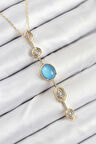 Pirinç Zincir Mavi Gold Renk Zirkon Taşlı Y Kolye - EBJ250902W37778