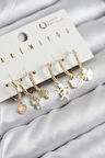 Pirinç Zirkon Taşlı Hello Kity Ve Yonca Model Gold Renk 6'lı Küpe Set - EBJ250902W37573