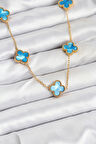Zincir Gold Buz Mavisi Renk Yonca Kolye - EBJ250920W37831