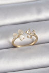 Gold Renk Ayarlanabilir Zirkon Taşlı Kalp Beyaz Mineli Model Kadın Yüzük - EBJ261410W29247
