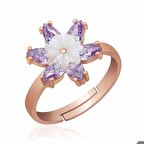 Ebuz ​Gümüş Rose Lila Lotus Çiçeği Yüzük