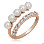 Ebuz Gümüş Rose Ayarlanabilir İnci Taşlı Kadın Yüzük