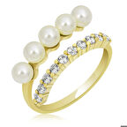 Ebuz Gümüş Gold Ayarlanabilir İnci Taşlı Kadın Yüzük