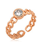 Ebuz Gümüş Rose Zincir Desenli Tek Taş Kadın Yüzük