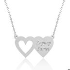 Ebuz Gümüş İki Kalp İsimli Kadın Kolye