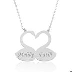 Ebuz Gümüş Aşık Kuğular Plaka Kolye