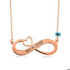 Ebuz Gümüş Rose Kalpli Sonsuzluk İsimli Kolye
