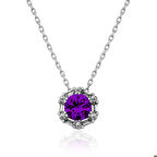 Ebuz Gümüş Menekşe Moru Baget Taşlı Kadın Kolye